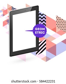 Icono de Tablet PC con fondo geométrico Memphis - Ilustración vectorial