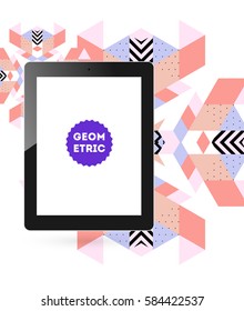 Icono de Tablet PC con fondo geométrico Memphis - Ilustración vectorial
