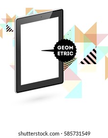 Tablet PC Icon with Memphis Geometric Background - Vector Illustration