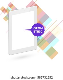 Tablet PC Icon with Memphis Geometric Background - Vector Illustration