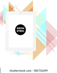 Tablet PC Icon with Memphis Geometric Background - Vector Illustration