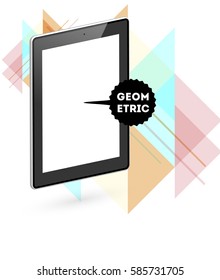Icono de Tablet PC con fondo geométrico Memphis - Ilustración vectorial