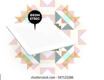 Icono de Tablet PC con fondo geométrico Memphis - Ilustración vectorial
