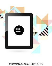Icono de Tablet PC con fondo geométrico Memphis - Ilustración vectorial