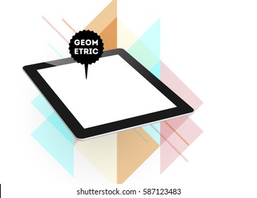 Tablet PC Icon with Memphis Geometric Background - Vector Illustration