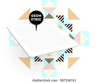 Tablet PC Icon with Memphis Geometric Background - Vector Illustration