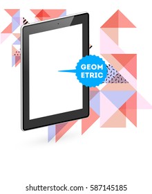 Tablet PC Icon with Memphis Geometric Background - Vector Illustration