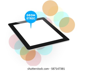 Tablet PC Icon with Memphis Geometric Background - Vector Illustration