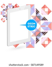 Tablet PC Icon with Memphis Geometric Background - Vector Illustration