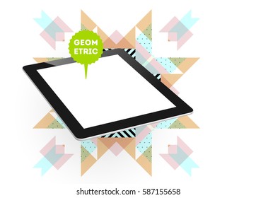 Tablet PC Icon with Memphis Geometric Background - Vector Illustration