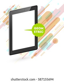 Icono de Tablet PC con fondo geométrico Memphis - Ilustración vectorial
