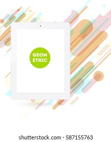 Tablet PC Icon with Memphis Geometric Background - Vector Illustration