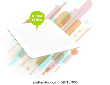 Tablet PC Icon with Memphis Geometric Background - Vector Illustration
