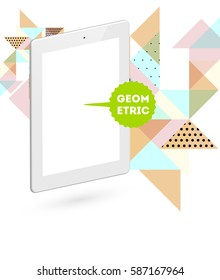 Tablet PC Icon with Memphis Geometric Background - Vector Illustration