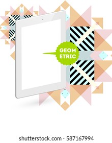Icono de Tablet PC con fondo geométrico Memphis - Ilustración vectorial