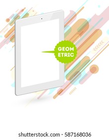 Tablet PC Icon with Memphis Geometric Background - Vector Illustration