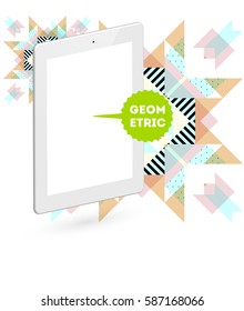 Icono de Tablet PC con fondo geométrico Memphis - Ilustración vectorial