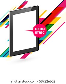 Tablet PC Icon with Memphis Geometric Background - Vector Illustration