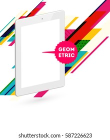 Tablet PC Icon with Memphis Geometric Background - Vector Illustration