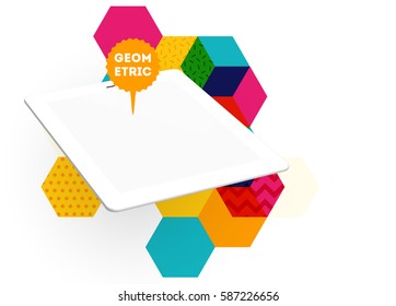 Tablet PC Icon with Memphis Geometric Background - Vector Illustration