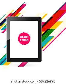Tablet PC Icon with Memphis Geometric Background - Vector Illustration