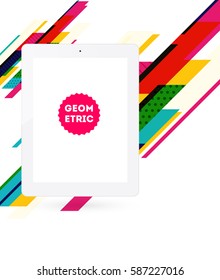 Icono de Tablet PC con fondo geométrico Memphis - Ilustración vectorial