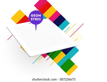 Tablet PC Icon with Memphis Geometric Background - Vector Illustration