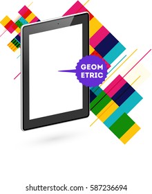Icono de Tablet PC con fondo geométrico Memphis - Ilustración vectorial