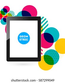 Tablet PC Icon with Memphis Geometric Background - Vector Illustration