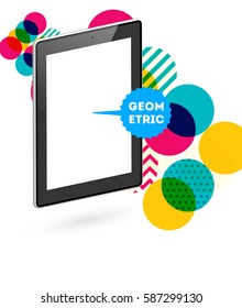Tablet PC Icon with Memphis Geometric Background - Vector Illustration