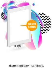 Tablet PC Icon with Memphis Geometric Background - Vector Illustration