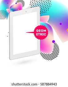 Tablet PC Icon with Memphis Geometric Background - Vector Illustration