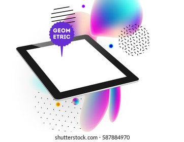 Tablet PC Icon with Memphis Geometric Background - Vector Illustration