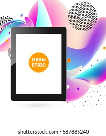 Icono de Tablet PC con fondo geométrico Memphis - Ilustración vectorial