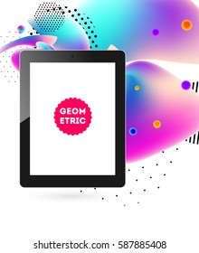 Icono de Tablet PC con fondo geométrico Memphis - Ilustración vectorial