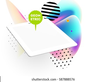 Icono de Tablet PC con fondo geométrico Memphis - Ilustración vectorial