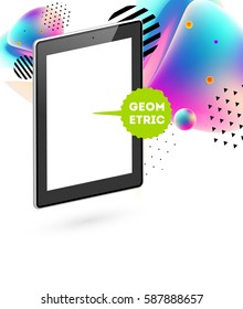 Icono de Tablet PC con fondo geométrico Memphis - Ilustración vectorial