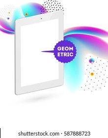 Tablet PC Icon with Memphis Geometric Background - Vector Illustration