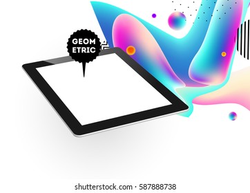 Icono de Tablet PC con fondo geométrico Memphis - Ilustración vectorial
