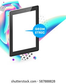 Tablet PC Icon with Memphis Geometric Background - Vector Illustration