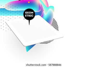 Tablet PC Icon with Memphis Geometric Background - Vector Illustration