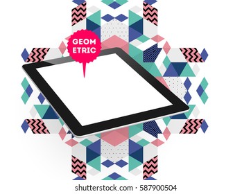 Icono de Tablet PC con fondo geométrico Memphis - Ilustración vectorial