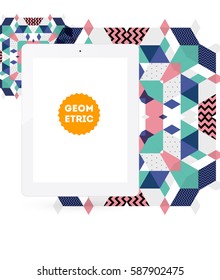 Icono de Tablet PC con fondo geométrico Memphis - Ilustración vectorial