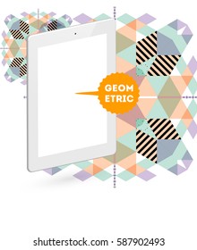 Tablet PC Icon with Memphis Geometric Background - Vector Illustration