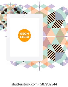 Tablet PC Icon with Memphis Geometric Background - Vector Illustration