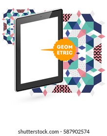 Tablet PC Icon with Memphis Geometric Background - Vector Illustration