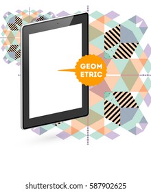 Icono de Tablet PC con fondo geométrico Memphis - Ilustración vectorial