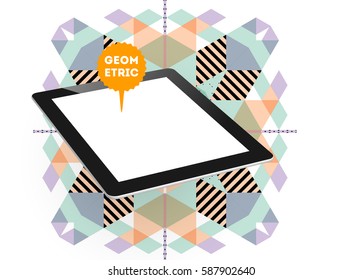 Tablet PC Icon with Memphis Geometric Background - Vector Illustration