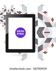 Ícone do Tablet PC com Plano de Fundo Geométrico Memphis - Ilustração de Vetor