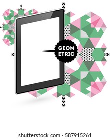 Icono de Tablet PC con fondo geométrico Memphis - Ilustración vectorial